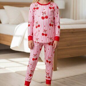 Cherry Hearts Bamboo Toddler Pajamas 5T | Cherry Print 2-Piece Set NWT